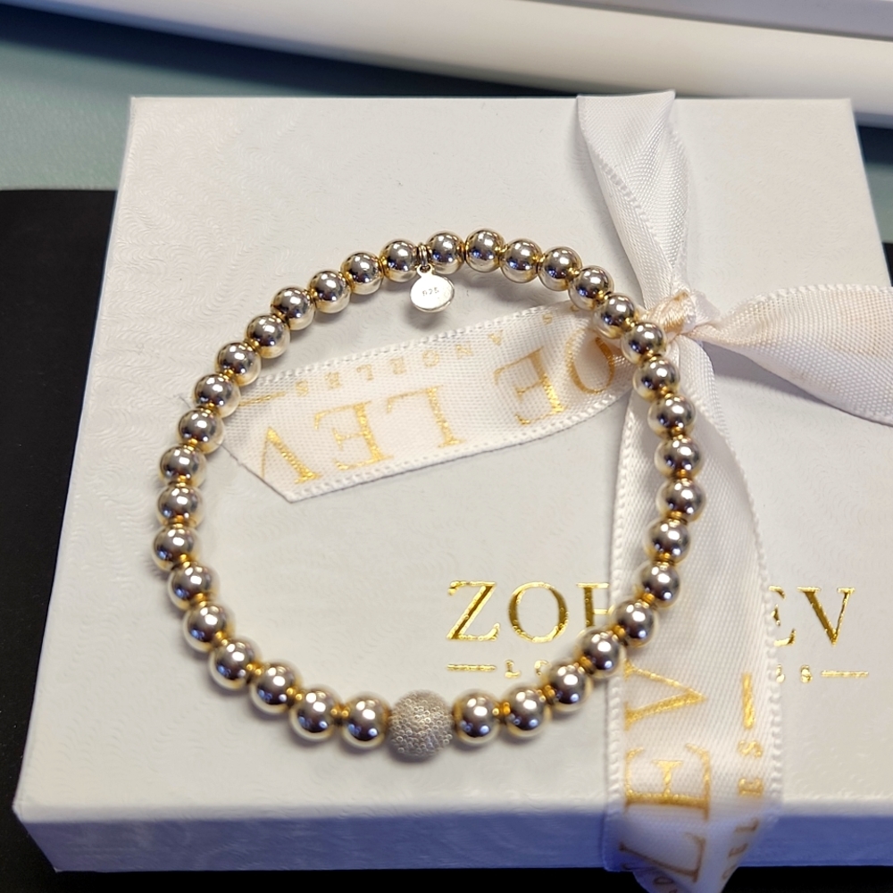 Zoe Lev Beaded Bracelet with Diamonds- Gold